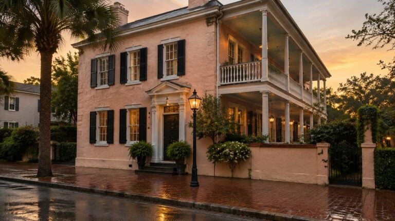 Charleston single house with a freshly washed brick sidewalk