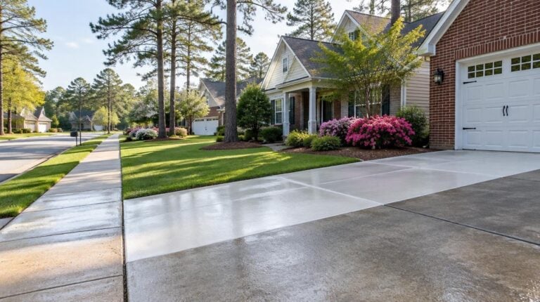 Clean driveway and sidewalk in a Summerville, SC neighborhood